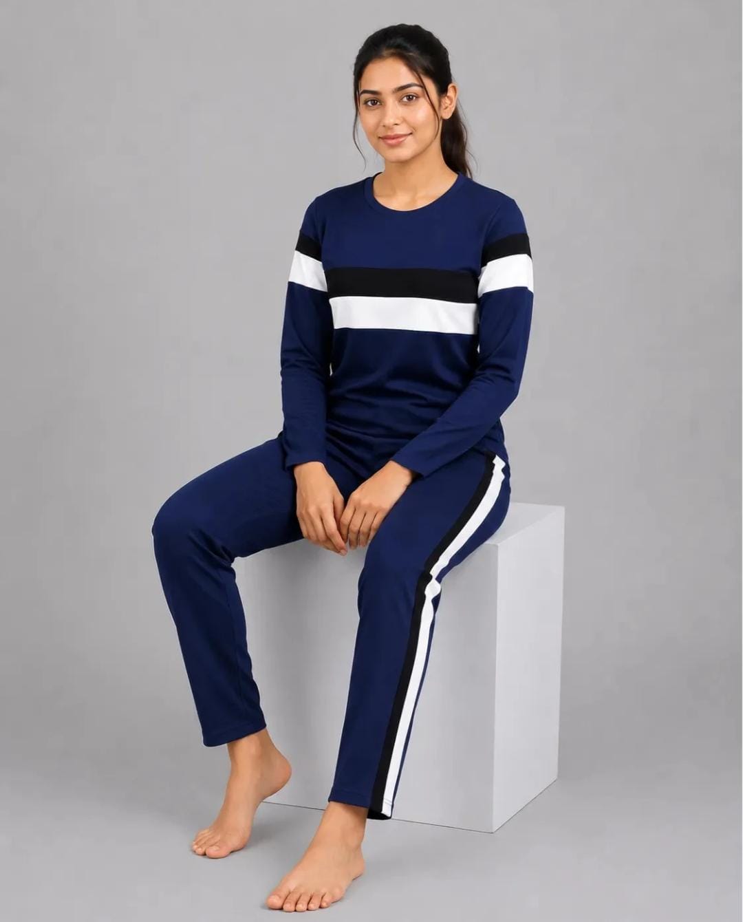 Navy Blue And White Striped Track Suit