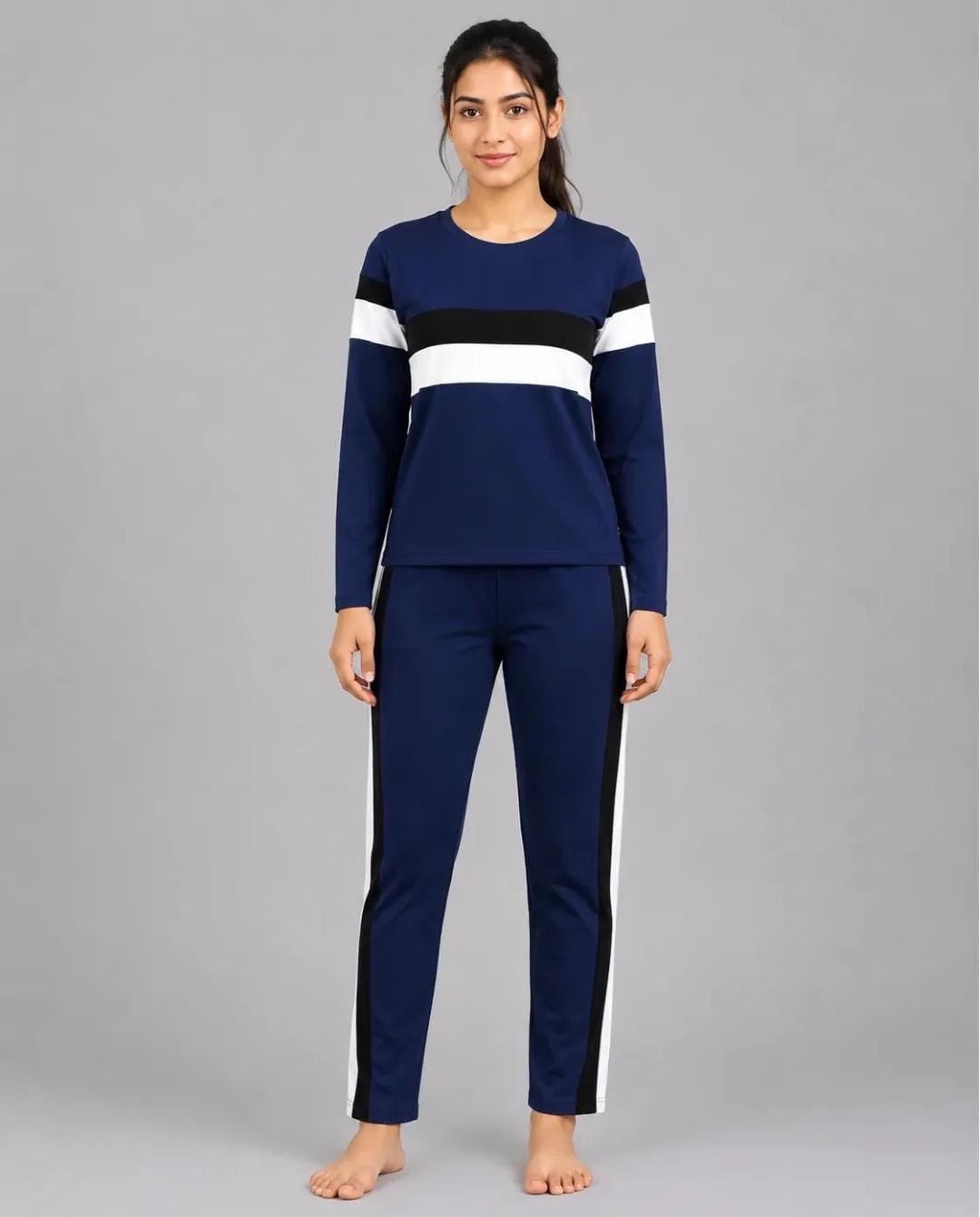 Navy Blue And White Striped Track Suit