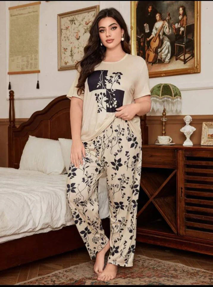 Ivory Floral Printed PJs Set