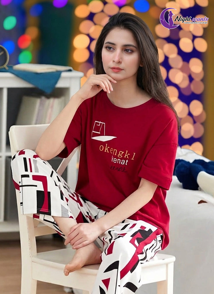 Crimson Geometric PJs Set