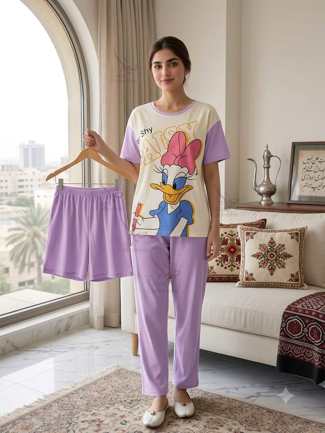 Lavender Daisy 3-Piece Nightwear Set for Women