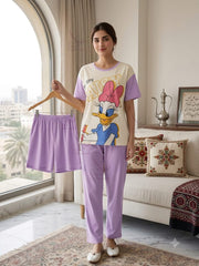 Lavender Daisy 3-Piece Nightwear Set for Women