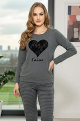 Grey Heart Printed PJs Set